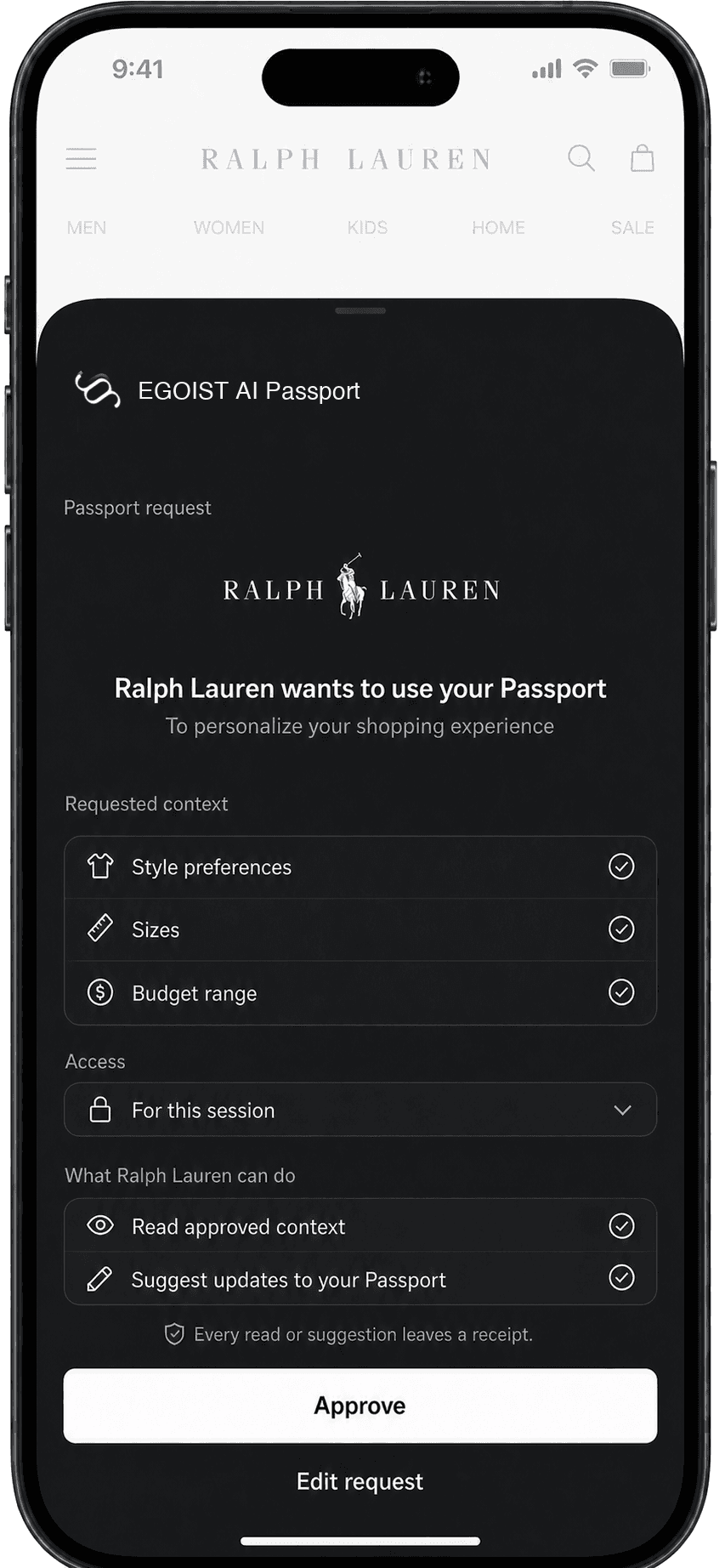 Passport request mockup